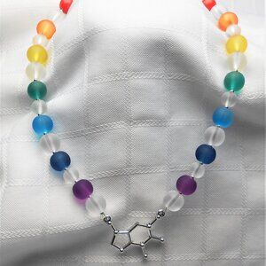 No861 Handmade necklace with Tibetan silver caffeine molecule charm and earrings